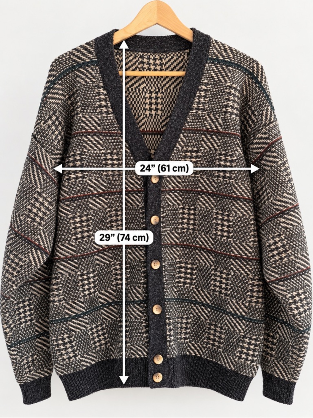 Vintage Etchings I.C. Wool Blend Cardigan – Size L – Early 90s - Picture 2 of 5